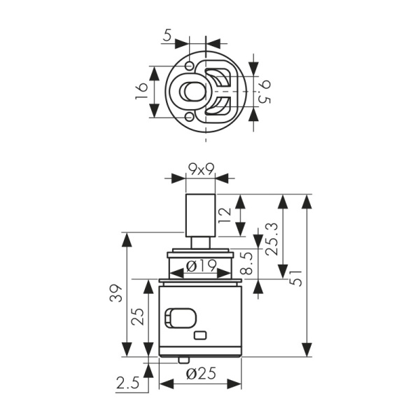 6251 Картридж KАISER Ø25 для смесителей серии 51011/51111 